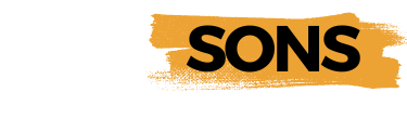 RM & Sons Painting & Remodeling logo featuring bold black and white text with a paintbrush stroke design